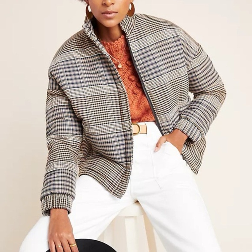 Anthropologie The Fifth Label Plaid Puffer Jacket - Black and Tan size XS